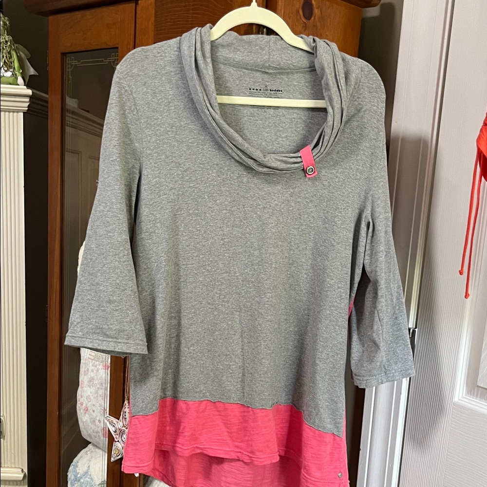 Neon Buddha Gray and Pink Cowl Neck Tunic